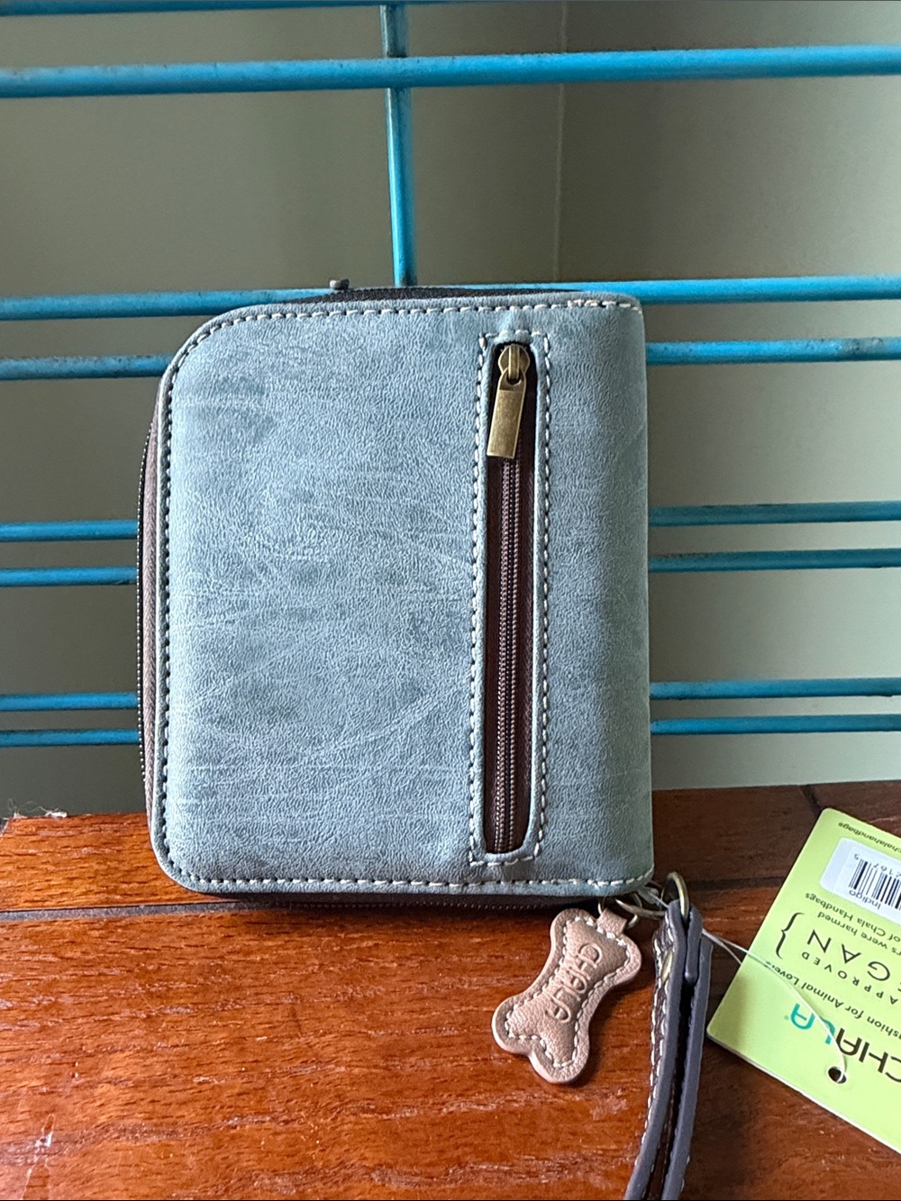 Chala Pets Light Blue Wallet with Dachshund Scooter Appliqué - Picture 3 of 5